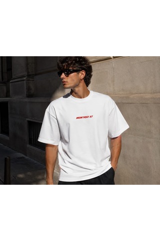 Montree Rockers Baskılı Oversize %100 Pamuk Premium Tişört Beyaz
