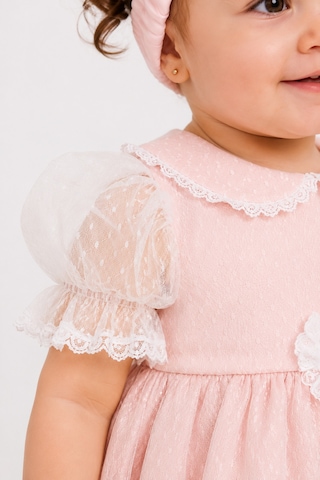Babyhola Dantel Detay Özel Tasarım Kız Bebek Çocuk Abiye Elbise Saç Bandı Mevlüt Doğum Günü Set 7029 Pudra
