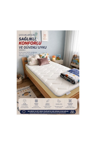 Nuvia 4 Tarafı Lastikli Kaptoneli Çift Kişilik Yatak Pedi & Şiltesi Topper