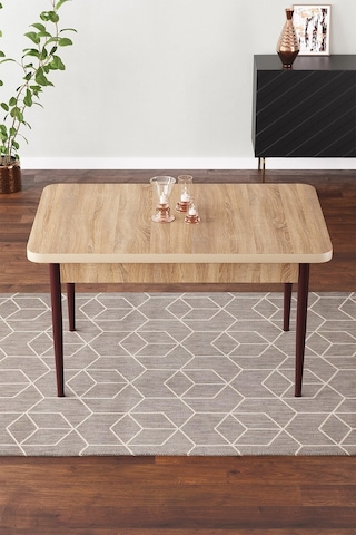 Life 70x110 Mdf Masa Metal Ayaklı Sabit Üst Kalite Mutfak Masası Yemek Odası Masası Salon Masası Meşe