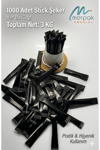 Merpak Ambalaj Stick Toz Şeker Siyah 1000 X 3 G