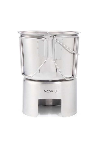 Createtech Kamp Sobası, Paslanmaz Çelik Matara, Sırt Çantası, Açık Hava Gezileri İçin Özel Tencere Seti Gümüş