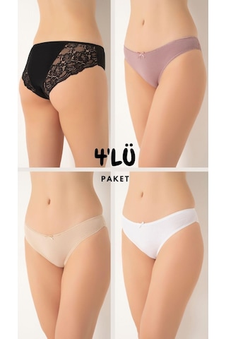 Kadın Dantelli 4'lü Paket Karışık Renk Külot Asorti-1 C7t0n0o408 001
