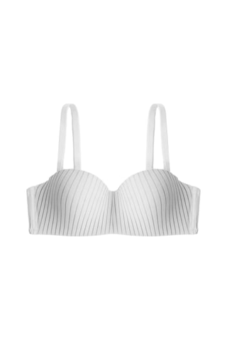Cottonill Seamless Bra - Striva Beyaz Mikro Çizgi Desenli Balenli Toparlayıcı Kadın Sütyen