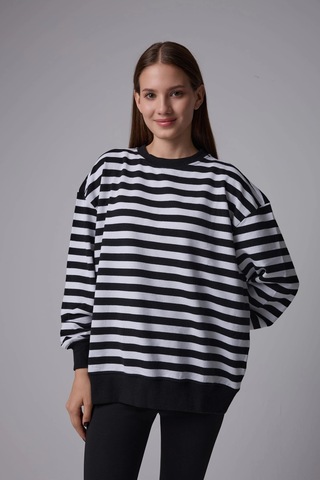 Defys Kadın Çizgili Oversıze Sweat Siyah-beyaz - 608041455 Siyah-beyaz