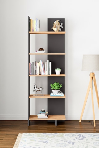 Asimetrik Beş Raflı Kitaplık Antrasit Gri- Atlantik Çam