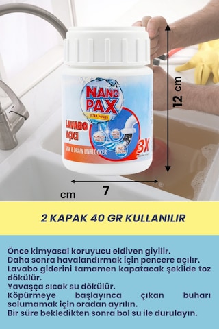 Nanopax Güçlü Lavabo Ve Gider Açıcı 200 Gr - Hızlı Etkili Mutfak Banyo Tıkanıklık Giderici