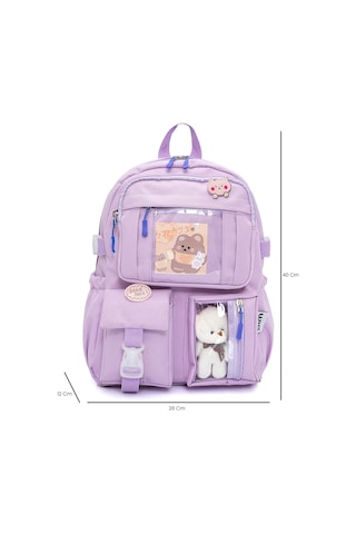 Wia Kawaii Kore Tarzı Ayıcıklı İlkokul Ve Beslenme Çantası Lila