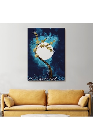 Altın Çiçekli Ağaç Ve Ve Ay Kanva Tablo, Soyut Çağdaş Sanat Örneği-4971 70 X 100