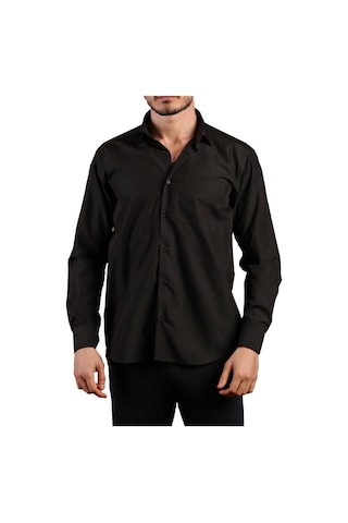 Siyah Büyük Beden Rahat Kesim Cepli Uzun Kol Regular Fit Erkek Gömlek - 150-20 001