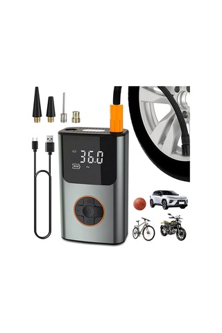 Yaozixa Kablosuz Dijital Hava Kompresörü, 6000mah Akıllı Lcd Ekranlı, 150 Psı, Araba-motosiklet-bisiklet Lastikleri, Led Acil Işık, Gri