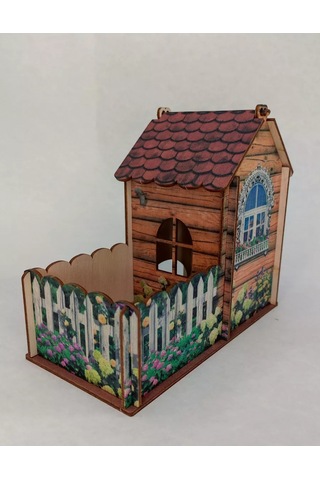 Woodiks Çay Evi Renkli Baskı Daire Şeklinde Yapılmıştır. 222574123 Bej