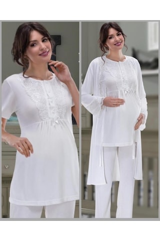 Nehir 2036 Hamile Lohusa 3Lü Pijama Sabahlık Takım (499085904)