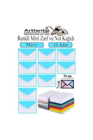 Renkli Mini Zarf 7x9 Cm Not Kağıtlı 10 Adet Küçük Renkli Zarf Mektup Oyun Zarfı Doğum Günü Dilekleri Zarfı Canlı Renkler Mavi
