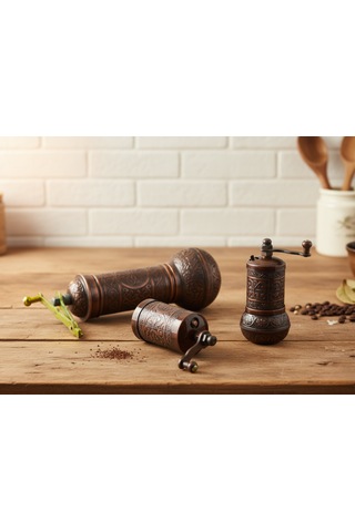 Zamak Metal Bakır Renk 3 Lü Set Karabiber,kahve,çörek Otu El Değirmeni Öğütücü Grinder Bakır