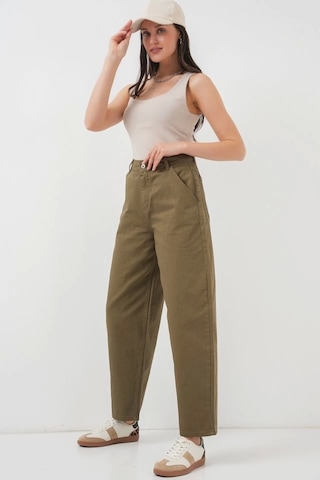 Defymoda 6703 Yüksek Bel Kot Pantolon - Haki Haki