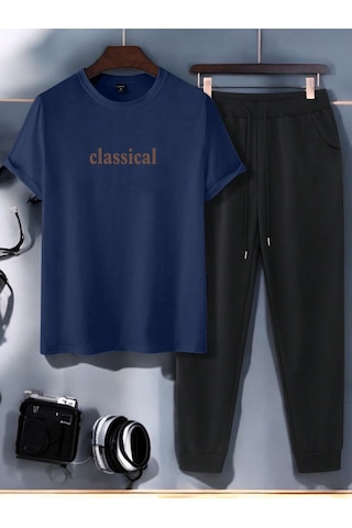 Uyguntarz Unisex 2'li Classical Baskılı Eşofman Takımı Lacivert