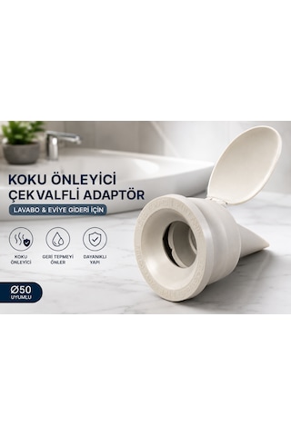Ø50 Çekvalfli Lavabo Gider Adaptörü Koku Önleyici Gider Aparatı Geri Akış Önleyici Sızdırmaz Lavabo Ve Evye Gider Bağlantı Adaptörü Beyaz