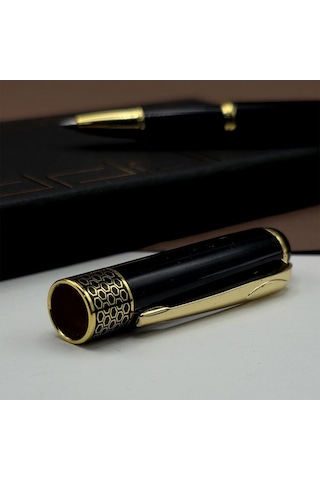 Kişiye Özel Gold İşlemeli Siyah Metal Roller Kalem