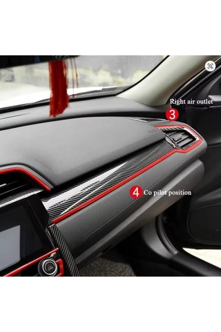 Honda Civic 2016-2021 İçin 10. Nesil Panel Karbon Kaplama 11 Parça Kırmızı Detaylar