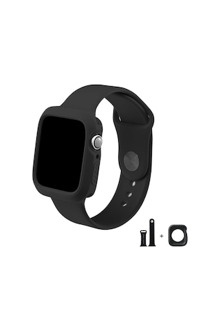 Apple Watch Uyumlu Kordon 2 3 4 5 Seri 38 Mm Silikon Kordon + Kasa Koruyucu 2 Li Set