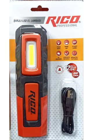 Rıco 600 Lümen Yüksek Kalite Suya Dayanıklı Led El Feneri Tamirci Siyah - Turuncu