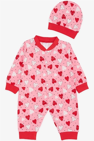 Breeze Kız Bebek Tulum Renkli Gülenyüz Kalp Desenli 0-3 Ay-6 Ay, Pembe-Pembe