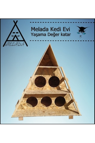 Melada Kedi Evi Dış Ortam Uygun Ahşap Kedi Evi Osb 100x90x55 Cm