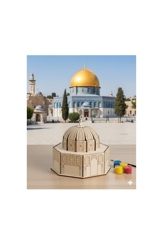 Mescid-i Aksa 3d Ahşap Puzzle Maketi Kumbara Boyanabilir Boya Fırça Seti Mescidi Aksa Maket