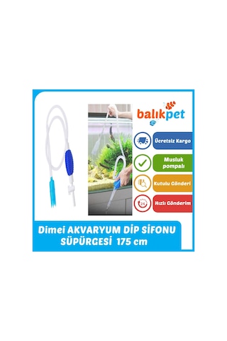 Dimei Vanalı Pompalı Akvaryum Dip Sifonu Temizleyici 175cm