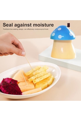 Yeşil Basın Tasarım Otomatik Kürdan Tutucu Toz Geçirmez Büyük Kapasiteli Yaratıcı Mantar Şekilli Masa Kürdan Saklama Kutusu Ev İçin