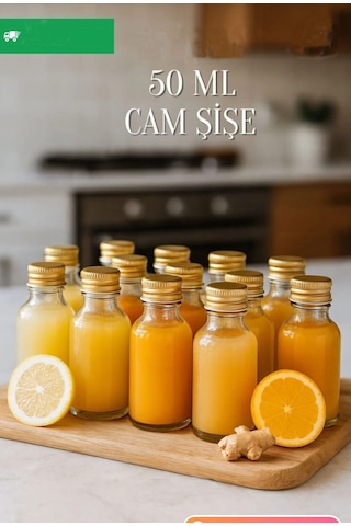 10 Adet Şeffaf Cam Shot Şişesi Sızdırmaz Gold Metal Kapaklı Koku Süs Çok Amaçlı Şişe 50ml Şeffaf