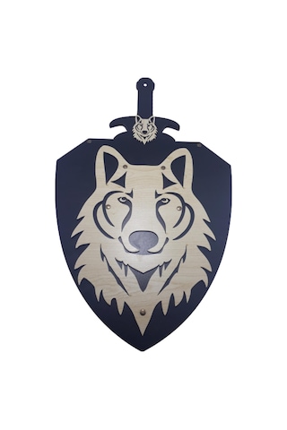 Ahşap Kurt Başlı Kılıc ve Kalkan Seti Siyah