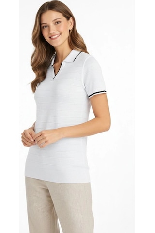 Wear Vexel Kadın Yazlık Dokuma Triko Tişört Düğmesiz Polo Yaka Kısa Kol T-shirt - Beyaz Beyaz
