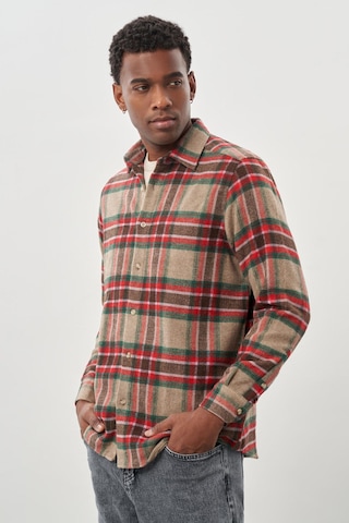 Mürdüm Yünlü Ekose Desen Yumuşak Yaka Cepsiz Uzun Kol Casual Comfort Fit Gömlek 1004245227 Mürdüm