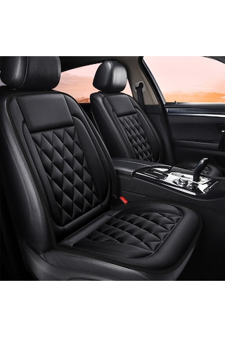 Yaozixa Sıcaklık Ayarlı 12v Elektrikli Otomobil Yastığı - Siyah İki Koltuklu, Hızlı Isıtma, Ev/ofis Uyumlu