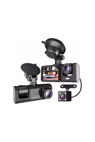 64gb Araç İçi Kamera 3 Kameralı Yol + Araç İçi+ Arka Fhd Video Kayıt Mikrofonlu Türkçe Cc-33