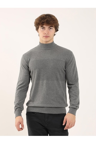 Dufy Gri Melanj Erkek Regular Fit Dik Yaka Triko - 90649 Gri Melanj
