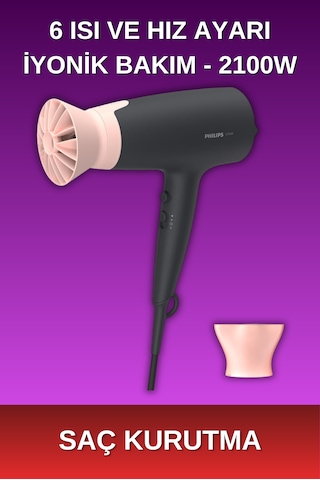 Philips - Bhd350-06 Thermoprotect Saç Kurutma Makinesi - 2100w - Gelişmiş İyonik Bakım - 6 Isı Ve Hız Ayarı
