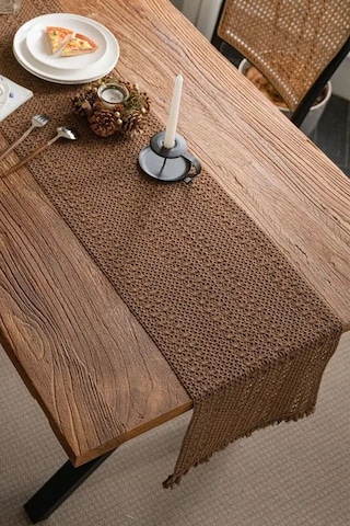 Pamuk Dantel Runner 35x145 Cm Masa Örtüsü Koyu Kahve
