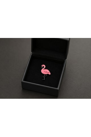 Pembe Flamingo Figürlü Metal Rozet Çanta, Ceket Ve Yaka İçin Şık Aksesuar Pini Açık Gri