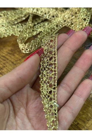 Altın Sarı Varaklı Güpür Şerit Dikiş Giyim Aksesuarı En 1 Cm 1 Metre