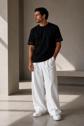 Alexandergardi Şerit Detaylı Kontrast Yaka Basic T-shirt Siyah
