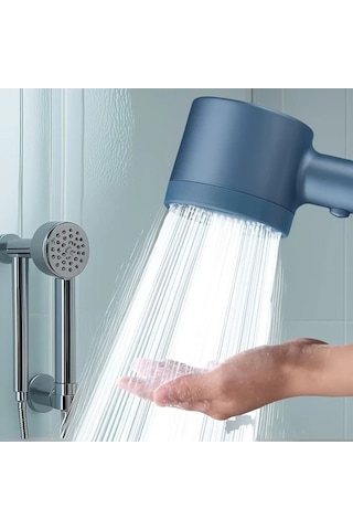 Fastbuy Challenger Yıldızlı Mavi 5 Ayarlı Deliksiz Vantuz Duş Başlığı + 8 Filtre Ve Paslanmaz Hortum