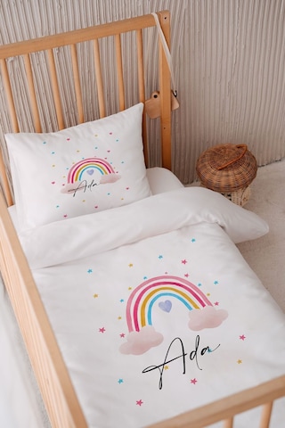 %100 Pamuk Saten Isme Özel Isimli 100x150 Bebek Yatak Nevresim Seti Gökkuşağı