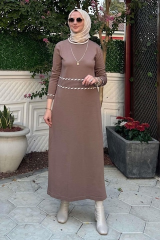 Samanyolu Kahve Triko Elbise Normal