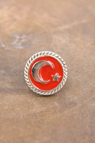 089 50004 Gümüş Ay Yıldız Türk Bayrağı Yaka Rozeti Gümüş