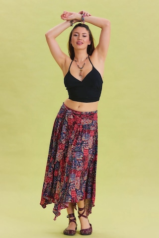 Beli Bağlamalı Salaş Midi Kloş Etek Kırmızı