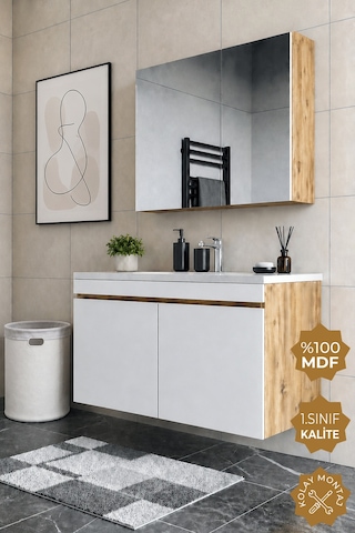 Teta Home Tokyo 100 Cm Mdf Banyo Dolabı Seti Atlantik Çam - Beyaz