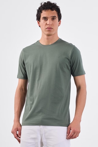 Dufy Haki Bisiklet Yaka Pamuklu Düz Renk Slim Fit Erkek T-shirt Haki